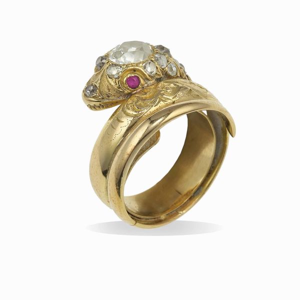 Anello serpente con diamanti di vecchio taglio  - Asta Fine Jewels - Associazione Nazionale - Case d'Asta italiane