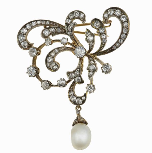 Spilla con perla naturale di ct 6.41  - Asta Fine Jewels - Associazione Nazionale - Case d'Asta italiane