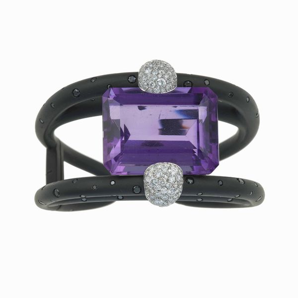 Michele Della Valle. Bracciale con grande ametista e diamanti  - Asta Fine Jewels - Associazione Nazionale - Case d'Asta italiane