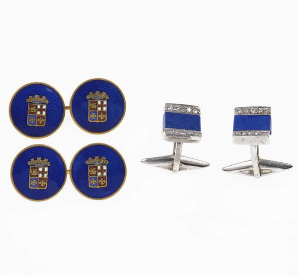 Due paia di bottoni da polso con smalto, lapislazzulo e diamanti  - Asta Fine Jewels - Associazione Nazionale - Case d'Asta italiane