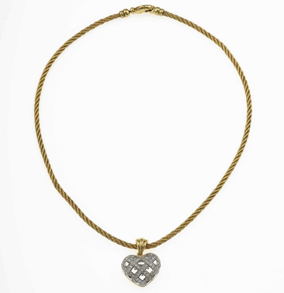 Collana con pendente a forma di cuore con piccoli diamanti  - Asta Fine Jewels - Associazione Nazionale - Case d'Asta italiane