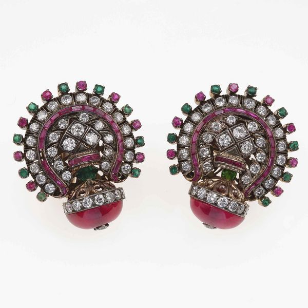 Orecchini con diamanti e gemme sintetiche  - Asta Fine Jewels - Associazione Nazionale - Case d'Asta italiane