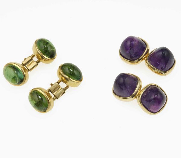 Due paia di bottoni da polso con ametista e tormalina  - Asta Fine Jewels - Associazione Nazionale - Case d'Asta italiane