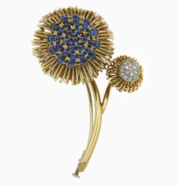 Spilla con zaffiri e diamanti  - Asta Fine Jewels - Associazione Nazionale - Case d'Asta italiane