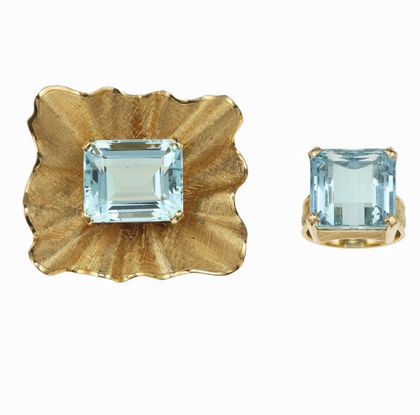Anello e spilla con acquamarine  - Asta Fine Jewels - Associazione Nazionale - Case d'Asta italiane
