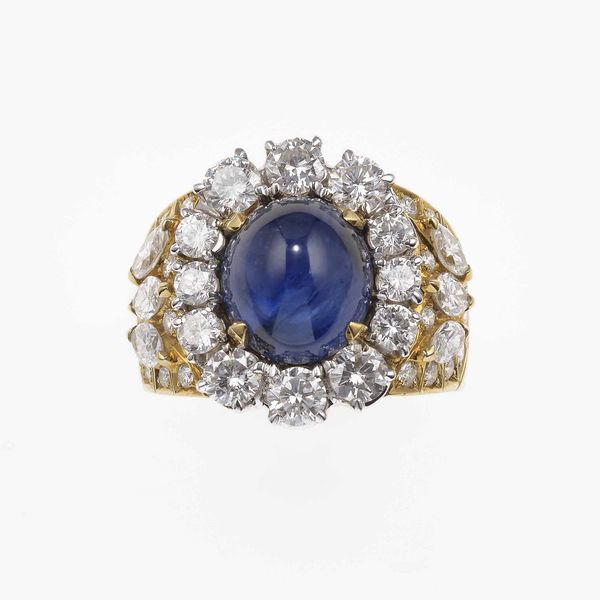 Anello con zaffiro Sri Lanka taglio cabochon di ct 7.82, nessuna indicazione di trattamento termico  - Asta Fine Jewels - Associazione Nazionale - Case d'Asta italiane