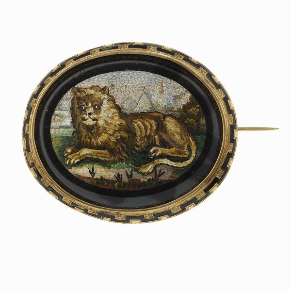 Spilla con micromosaico raffigurante un leone  - Asta Fine Jewels - Associazione Nazionale - Case d'Asta italiane