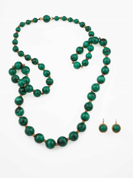 Demi-parure composta da collana ed orecchini con malachite  - Asta Fine Jewels - Associazione Nazionale - Case d'Asta italiane