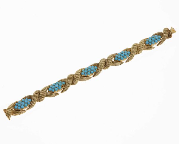 Bracciale intrecciato con turchesi  - Asta Fine Jewels - Associazione Nazionale - Case d'Asta italiane