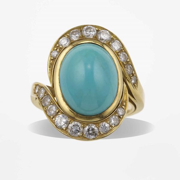 Anello con turchese e diamanti a contorno  - Asta Fine Jewels - Associazione Nazionale - Case d'Asta italiane