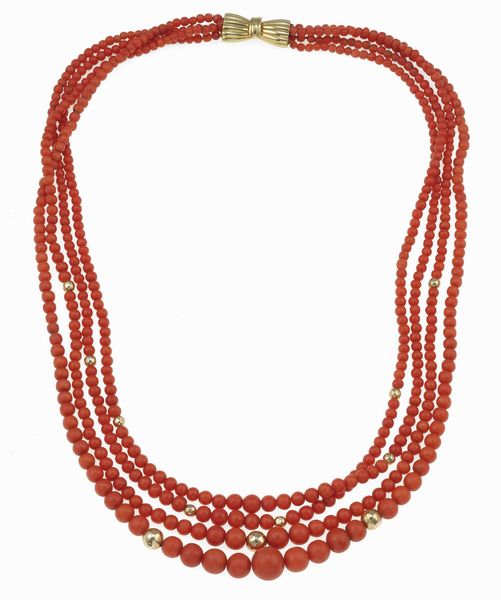 Collana a quattro fili di corallo  - Asta Fine Jewels - Associazione Nazionale - Case d'Asta italiane