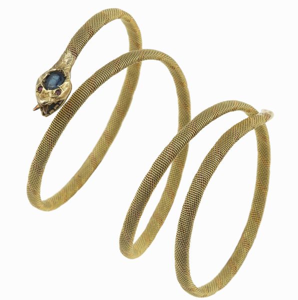 Bracciale serpente con zaffiro e due piccoli rubini  - Asta Fine Jewels - Associazione Nazionale - Case d'Asta italiane