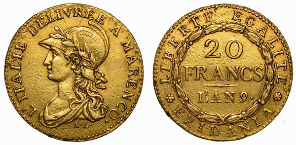 TORINO. REPUBBLICA SUBALPINA, 1800-1802. 20 Franchi A. 9.  - Asta Numismatica - Associazione Nazionale - Case d'Asta italiane