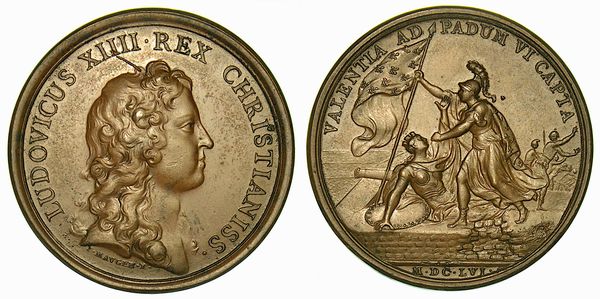 VALENZA. LOUIS XIV, 1643-1715. Medaglia in bronzo 1656. Presa di Valenza.  - Asta Numismatica - Associazione Nazionale - Case d'Asta italiane