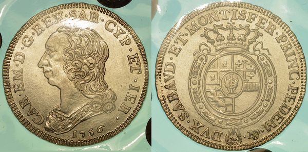 REGNO DI SARDEGNA. CARLO EMANUELE III DI SAVOIA, 1755-1773 (II PERIODO). Quarto di Scudo Nuovo 1756.  - Asta Numismatica - Associazione Nazionale - Case d'Asta italiane