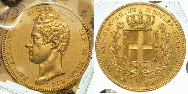 REGNO DI SARDEGNA. CARLO ALBERTO DI SAVOIA, 1831-1849. 100 Lire 1840. Torino.  - Asta Numismatica - Associazione Nazionale - Case d'Asta italiane