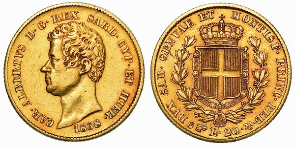 REGNO DI SARDEGNA. CARLO ALBERTO DI SAVOIA, 1831-1849. 20 Lire 1838. Torino.  - Asta Numismatica - Associazione Nazionale - Case d'Asta italiane