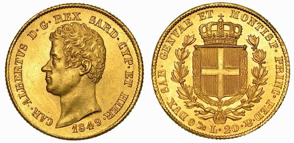 REGNO DI SARDEGNA. CARLO ALBERTO DI SAVOIA, 1831-1849. 20 Lire 1849. Genova.  - Asta Numismatica - Associazione Nazionale - Case d'Asta italiane