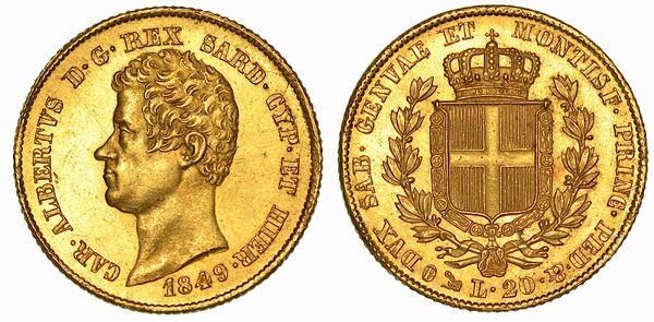 REGNO DI SARDEGNA. CARLO ALBERTO DI SAVOIA, 1831-1849. 20 Lire 1849. Genova.  - Asta Numismatica - Associazione Nazionale - Case d'Asta italiane