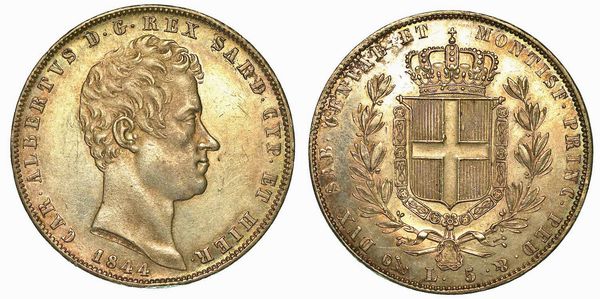 REGNO DI SARDEGNA. CARLO ALBERTO DI SAVOIA, 1831-1849. 5 Lire 1844. Genova.  - Asta Numismatica - Associazione Nazionale - Case d'Asta italiane