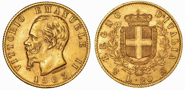 REGNO D'ITALIA. VITTORIO EMANUELE II DI SAVOIA, 1861-1878. 20 Lire 1863. Torino.  - Asta Numismatica - Associazione Nazionale - Case d'Asta italiane