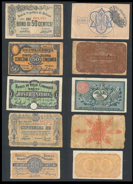 REGNO D'ITALIA. VITTORIO EMANUELE II DI SAVOIA, 1861-1878. Lotto di quattordici biglietti fiduciari.  - Asta Numismatica - Associazione Nazionale - Case d'Asta italiane