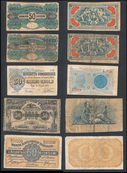 REGNO D'ITALIA. VITTORIO EMANUELE II DI SAVOIA, 1861-1878. Lotto di quattordici biglietti fiduciari.  - Asta Numismatica - Associazione Nazionale - Case d'Asta italiane