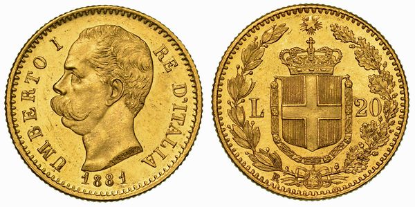 REGNO D'ITALIA. UMBERTO I DI SAVOIA, 1878-1900. 20 Lire 1881.  - Asta Numismatica - Associazione Nazionale - Case d'Asta italiane
