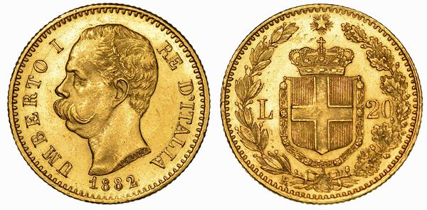 REGNO D'ITALIA. UMBERTO I DI SAVOIA, 1878-1900. 20 Lire 1882.  - Asta Numismatica - Associazione Nazionale - Case d'Asta italiane