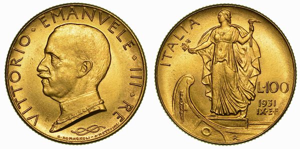 REGNO DITALIA. VITTORIO EMANUELE III DI SAVOIA, 1900-1946. 100 Lire 1931/IX. Italia su prora.  - Asta Numismatica - Associazione Nazionale - Case d'Asta italiane