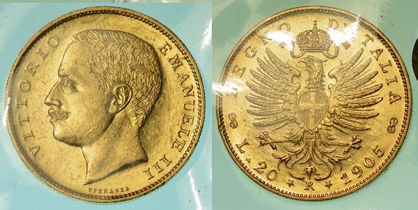 REGNO D'ITALIA. VITTORIO EMANUELE III DI SAVOIA, 1900-1946. 20 Lire 1905. Aquila Sabauda.  - Asta Numismatica - Associazione Nazionale - Case d'Asta italiane