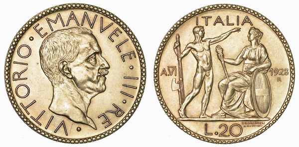 REGNO D'ITALIA. VITTORIO EMANUELE III DI SAVOIA, 1900-1946. 20 Lire 1928/VI. Littore.  - Asta Numismatica - Associazione Nazionale - Case d'Asta italiane