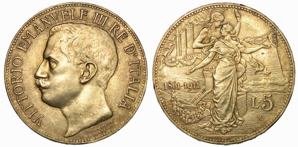 REGNO D'ITALIA. VITTORIO EMANUELE III DI SAVOIA, 1900-1946. 5 Lire 1911. Cinquantenario.  - Asta Numismatica - Associazione Nazionale - Case d'Asta italiane