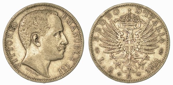 REGNO D'ITALIA. VITTORIO EMANUELE III DI SAVOIA, 1900-1946. 2 Lire 1901. Aquila Sabauda.  - Asta Numismatica - Associazione Nazionale - Case d'Asta italiane