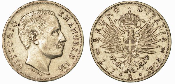 REGNO D'ITALIA. VITTORIO EMANUELE III DI SAVOIA, 1900-1946. Lira 1905. Aquila Sabauda.  - Asta Numismatica - Associazione Nazionale - Case d'Asta italiane