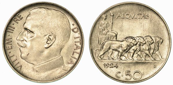 REGNO D'ITALIA. VITTORIO EMANUELE III DI SAVOIA, 1900-1946. 50 Centesimi 1924. Leoni, bordo liscio.  - Asta Numismatica - Associazione Nazionale - Case d'Asta italiane