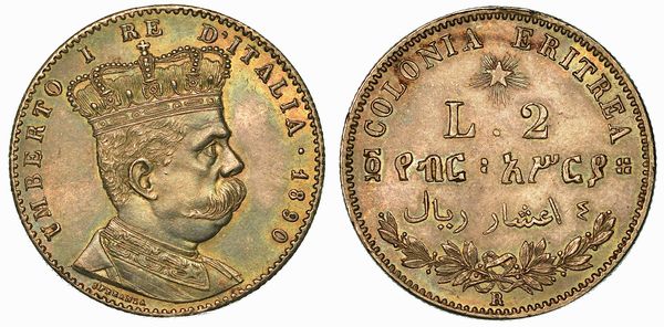 COLONIA ERITREA. UMBERTO I DI SAVOIA, 1890-1896. 2 lire 1890.  - Asta Numismatica - Associazione Nazionale - Case d'Asta italiane