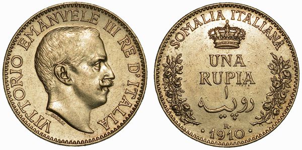 SOMALIA ITALIANA. VITTORIO EMANUELE III DI SAVOIA, 1909-1925. Rupia 1910.  - Asta Numismatica - Associazione Nazionale - Case d'Asta italiane