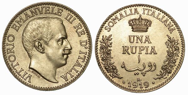 SOMALIA ITALIANA. VITTORIO EMANUELE III DI SAVOIA, 1909-1925. Rupia 1919.  - Asta Numismatica - Associazione Nazionale - Case d'Asta italiane