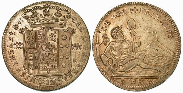 NAPOLI. CARLO DI BORBONE, 1734-1759. Piastra da 120 Grana 1749.  - Asta Numismatica - Associazione Nazionale - Case d'Asta italiane