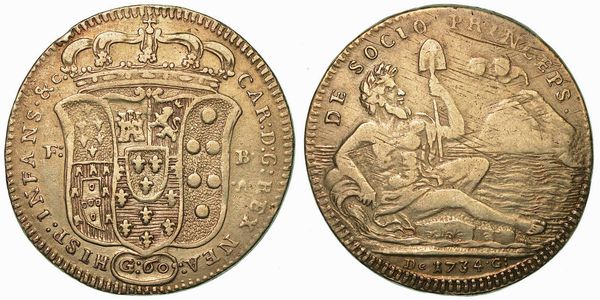 NAPOLI. CARLO DI BORBONE, 1734-1759. Mezza Piastra da 60 Grana 1734.  - Asta Numismatica - Associazione Nazionale - Case d'Asta italiane