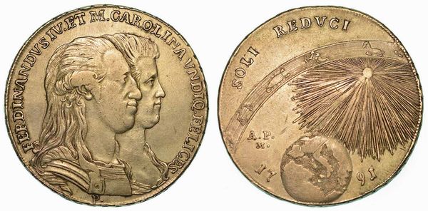 NAPOLI. FERDINANDO IV DI BORBONE, 1759-1799. Piastra da 120 Grana 1791. Tipo Soli Reduci.  - Asta Numismatica - Associazione Nazionale - Case d'Asta italiane