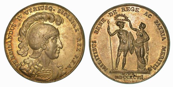 NAPOLI. FERDINANDO IV DI BORBONE, 1759-1799. Medaglia 1797 in argento. Per la ricompensa di atti al valore militare.  - Asta Numismatica - Associazione Nazionale - Case d'Asta italiane