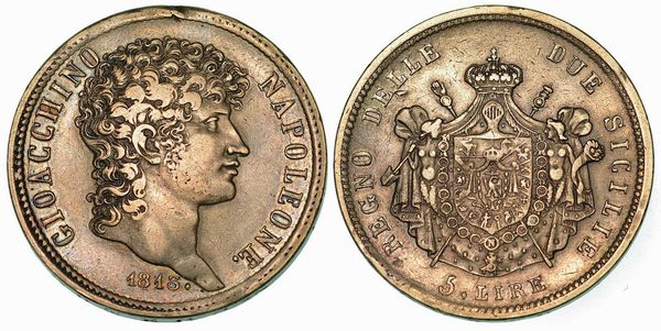 NAPOLI. GIOACCHINO NAPOLEONE (MURAT), 1808-1815. 5 Lire 1813.  - Asta Numismatica - Associazione Nazionale - Case d'Asta italiane