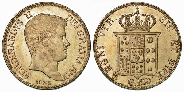 NAPOLI. FERDINANDO II DI BORBONE, 1830-1859. Piastra da 120 Grana 1838.  - Asta Numismatica - Associazione Nazionale - Case d'Asta italiane