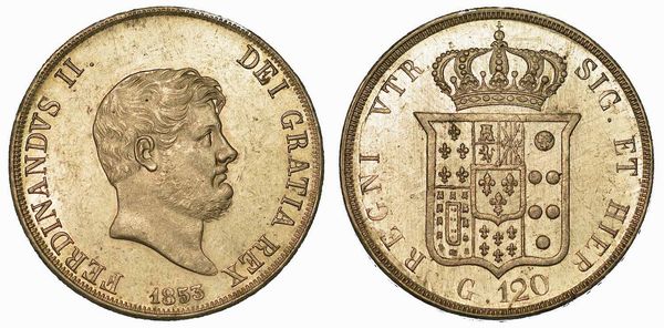 NAPOLI. FERDINANDO II di BORBONE, 1830-1859. Piastra da 120 Grana 1853.  - Asta Numismatica - Associazione Nazionale - Case d'Asta italiane