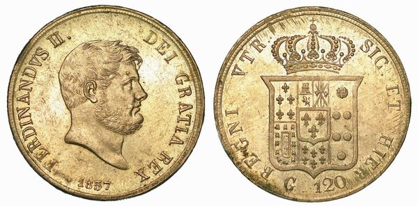 NAPOLI. FERDINANDO II di BORBONE, 1830-1859. Piastra da 120 Grana 1857.  - Asta Numismatica - Associazione Nazionale - Case d'Asta italiane