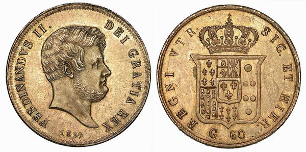 NAPOLI. FERDINANDO II DI BORBONE, 1830-1859. Mezza piastra da 60 grana 1859.  - Asta Numismatica - Associazione Nazionale - Case d'Asta italiane