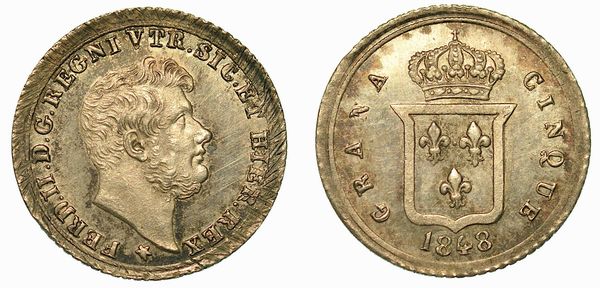 NAPOLI. FERDINANDO II DI BORBONE, 1830-1859. Mezzo Carlino da 5 Grana 1848.  - Asta Numismatica - Associazione Nazionale - Case d'Asta italiane