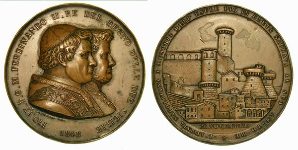 NAPOLI. FERDINANDO II DI BORBONE, 1830-1859. Medaglia in bronzo 1848. Esilio di Pio IX a Gaeta.  - Asta Numismatica - Associazione Nazionale - Case d'Asta italiane